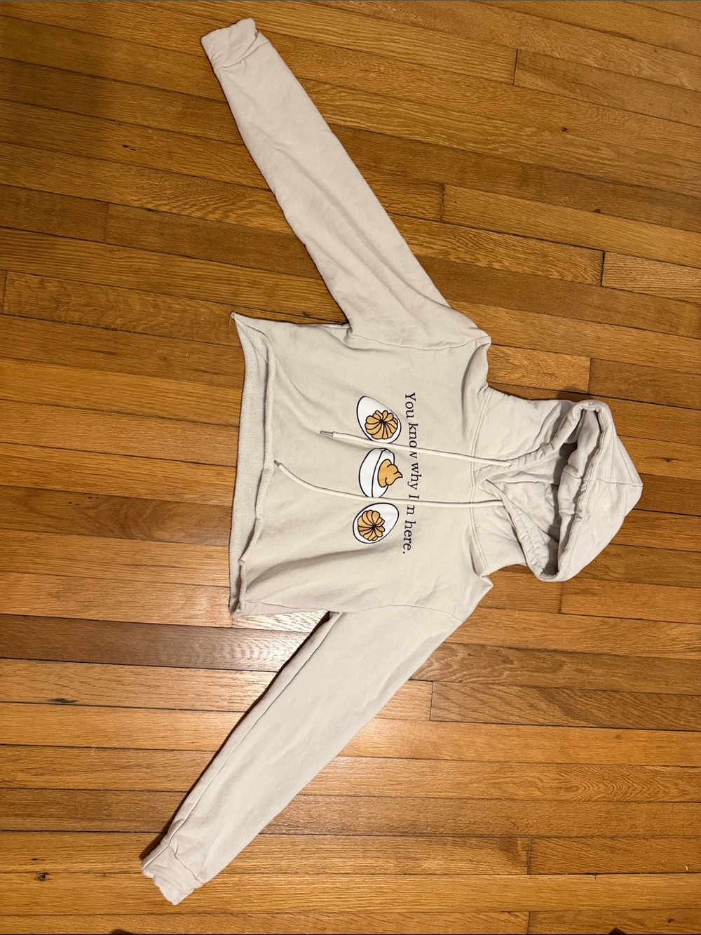 Cream Graphic Hoodie with Deviled Egg Design